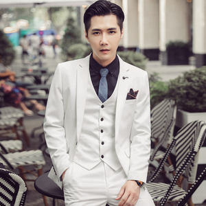 高品质秋冬韩版修身纯色男士西服三件套新郎西服套装SJT955-P265，男装西服套装，电商C308