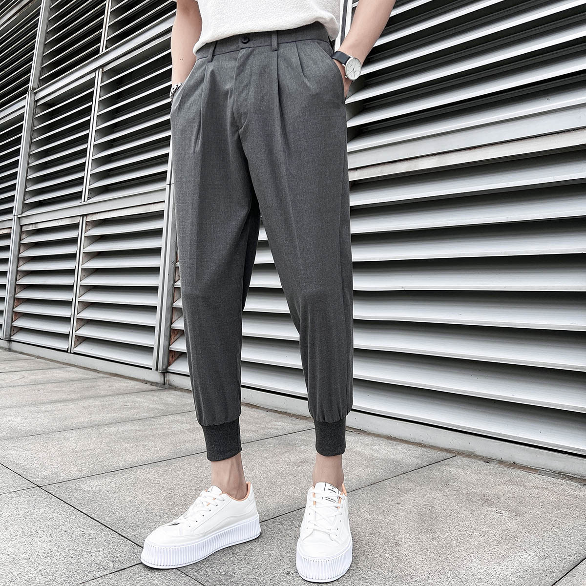 春夏轻熟风宽松时尚休闲裤韩版纯色小脚九分西裤K19-P65，男装西裤，电商C308