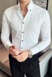 英伦个性网红V领衬衫男长袖潮流修身休闲立领痞帅纯色衬衣C10-P60，男装衬衫，电商C308