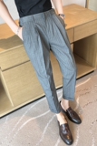 夏季薄款痞帅条纹九分裤男士坠感免烫西裤青年冰凉休闲裤K08-P75，男装西裤，电商C308