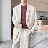 轻熟风英伦纯色一粒扣西服套装阔版宽松休闲西装米白色TZ17-P220，男装西服套装，电商C308