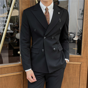 英伦修身男士双排扣纯色西服新郎伴郎礼服外套X913-P135图片