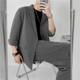 23春款轻熟风微宽英伦条纹中袖西服+阔版九分裤套装TZ13-P195，男装西服，电商C308