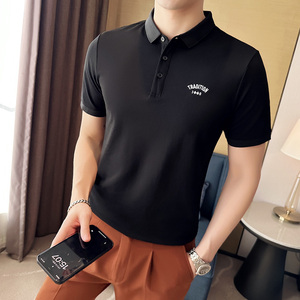 男士休闲polo衫t恤 潮流修身翻领半袖polo衫黑色C60045-P58图片