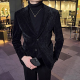 英伦韩版修身男士商务休闲二粒扣灯芯绒西服加厚外套黑色X32-P170，男装西服，电商C308