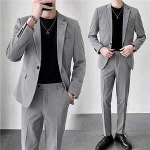 轻熟风ins秋冬韩版修身男士休闲西服纯色西服套装 LJT830-P205图片