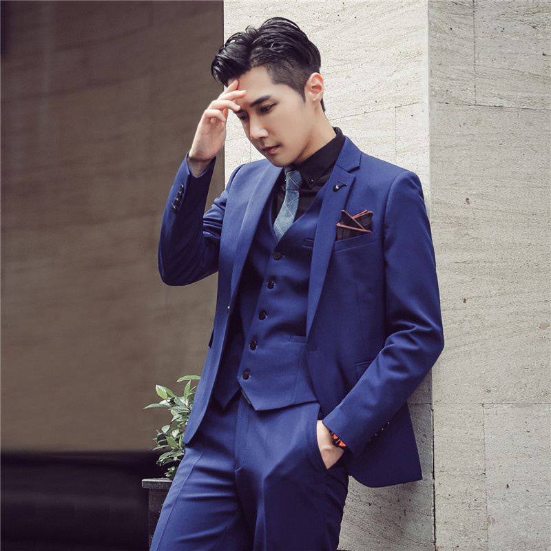 秋冬新款韩版纯色修身男士西服三件套TZ134-P265，男装西服，电商C308