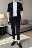 高品质纯色休闲男士中袖拉链西服英伦时尚九分西裤套装LJT38-P200，男装西服，电商C308