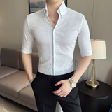 雅痞青年个性V领衬衫中袖男帅气修身休闲立领痞帅衬衣C06-P68，男装衬衫，电商C308