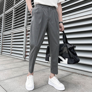 22 春夏轻熟风微宽时尚休闲西裤 阔版条纹小脚九分西裤 K13-P65，男装西裤，电商C308