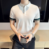 男士休闲polo衫t恤潮流修身翻领半袖polo衫白色C60025-P58，男装T恤，电商C308
