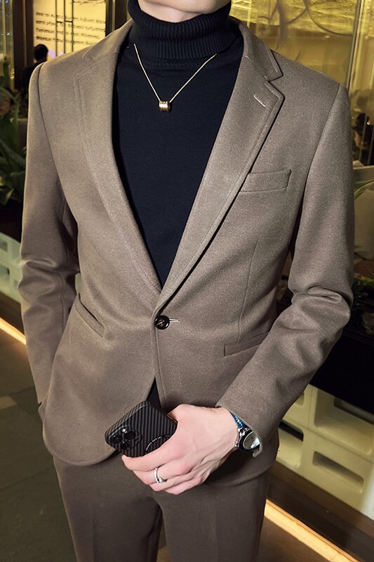 秋冬英伦韩版修身男士商务休闲一粒扣西服呢料外套灰色X33-P155,男装西服,电商C308