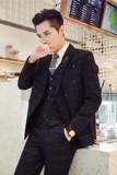 秋冬新款韩版修身经典方格男士双排扣西服三件套TZ131-P280，男装西服，电商C308