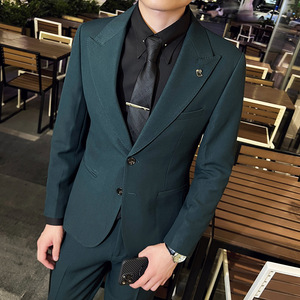 秋冬款 英伦韩版修身男士商务休闲纯色西服外套军绿色X889-P155图片