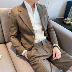 高级感 休闲条纹小西服外套春夏韩版修身英伦痞帅单西装X07-P155图片