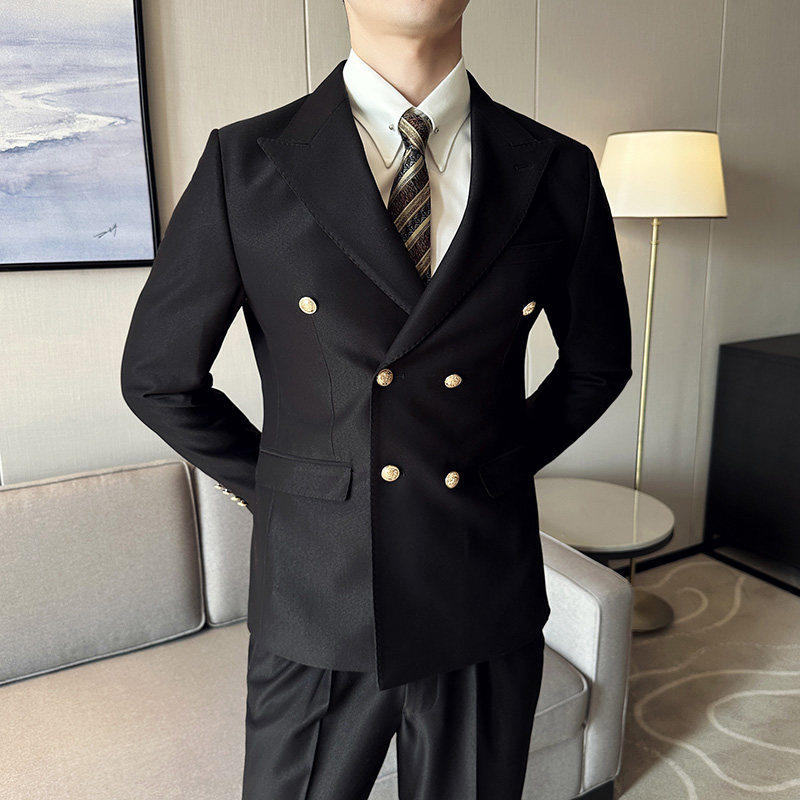 布雷泽英伦韩版修身纯色金属纽扣双排扣男士西服套装 LJT890-P230图片