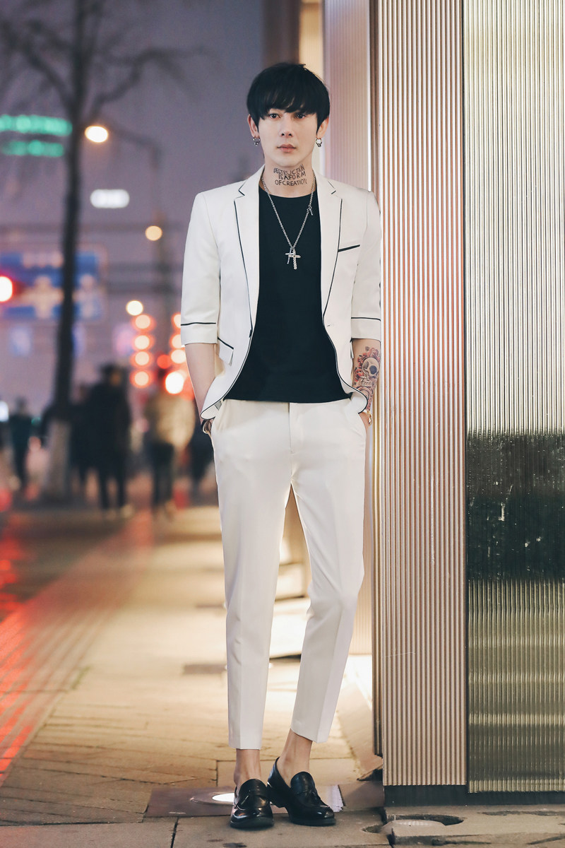 春夏款潮男修身中袖男士西服+九分裤套装TZ118-P195,男装西服,电商C308