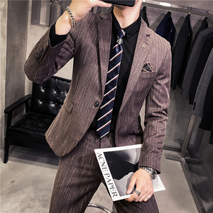 20秋冬款 英伦韩版时尚修身男士商务细条纹西服套装 LJT10-P225图片