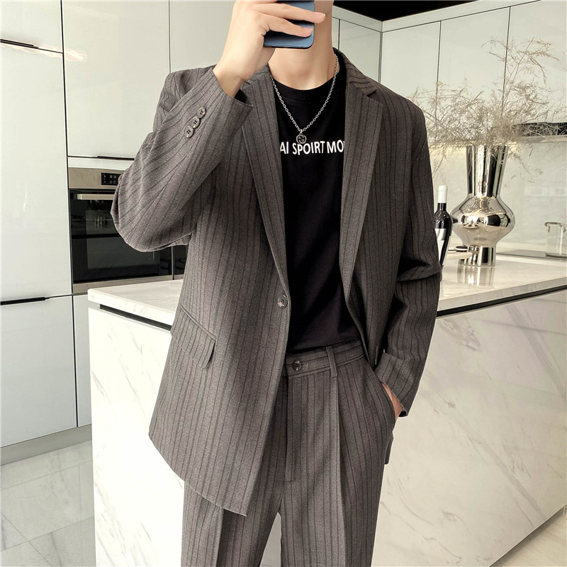 高质量男性西装轻熟风ins英伦宽松条纹休闲西服X23-P150,男装西服套装,电商C308