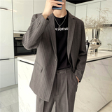 高质量男性西装轻熟风ins英伦宽松条纹休闲西服外套X23-P150，男装西服套装，电商C308