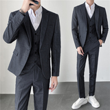 轻熟风ins秋冬韩版修身男士休闲条纹西服三件套装SJT903-P265，男装西服，电商C308