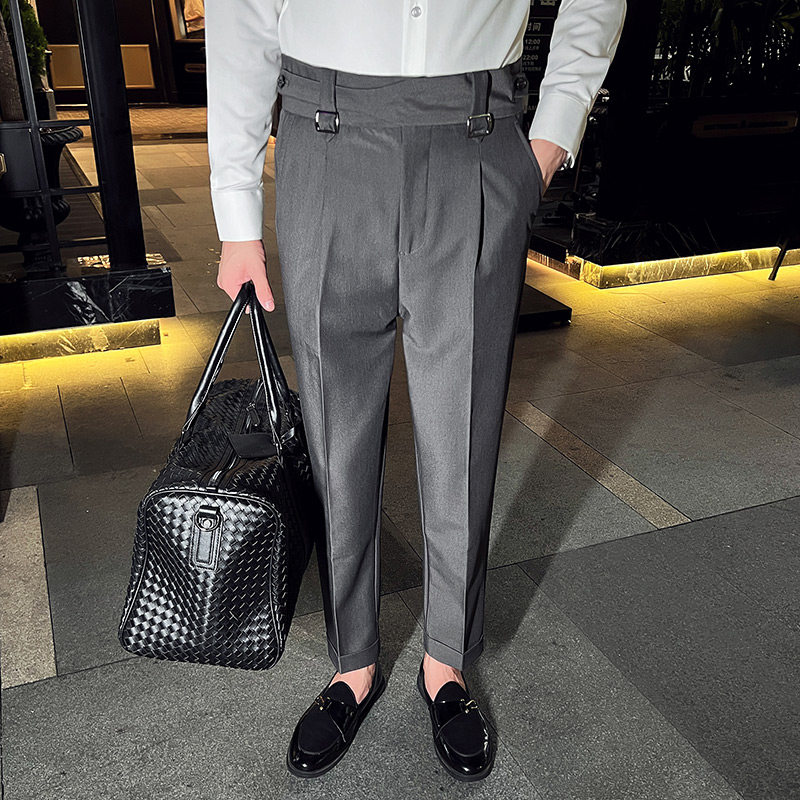 那不勒斯垂直高腰直筒男士西裤免烫流行纯色休闲长裤F701-P78，男装西裤，电商C308