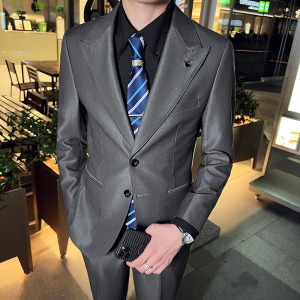 英伦韩版修身男士休闲商务西服套装新郎套装墨绿色LJT889-P230图片