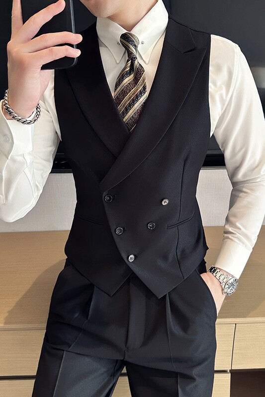英伦商务韩版修身男士V领马甲新郎伴郎双排扣小马甲MJ890-P70,男装背心/马甲,电商C308