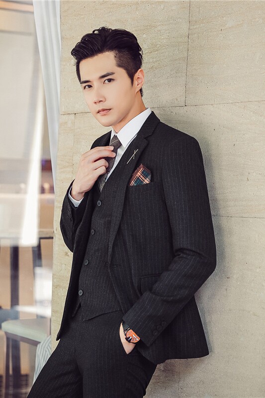 秋冬款韩版修身条纹休闲男士西服三件套TZ132-P265,男装西服,电商C308