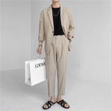 23春夏轻熟风微宽英伦条纹中袖西服+阔版九分裤套装TZ13-P195，男装西服，电商C308