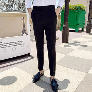 夏季款 英伦韩版修身纯色男士休闲长裤 商务西裤黑色 K955-P70图片