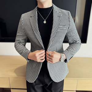 英伦韩版修身男士休闲千鸟格西服加厚外套X929-P155图片