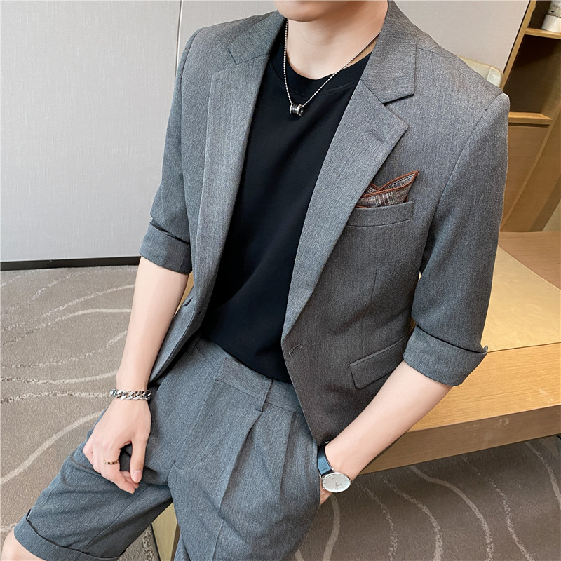 高级感休闲中袖小西服外套韩版修身英伦潮男痞雅单西装X04-P145，男装西服套装，电商C308