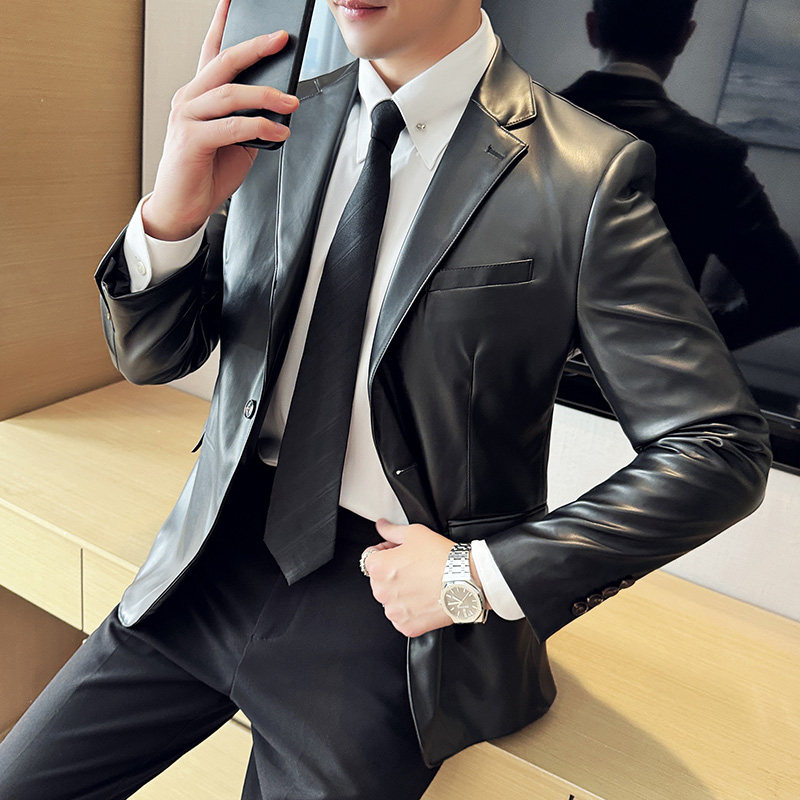皮衣男西装外套新款韩版修身帅气潮流休闲男士西服X935-P155,男装西服套装,电商C308