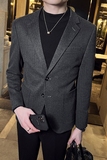 秋冬装英伦男士毛呢条纹西服外套时尚休闲加厚单西灰色X36-P155，男装西服，电商C308