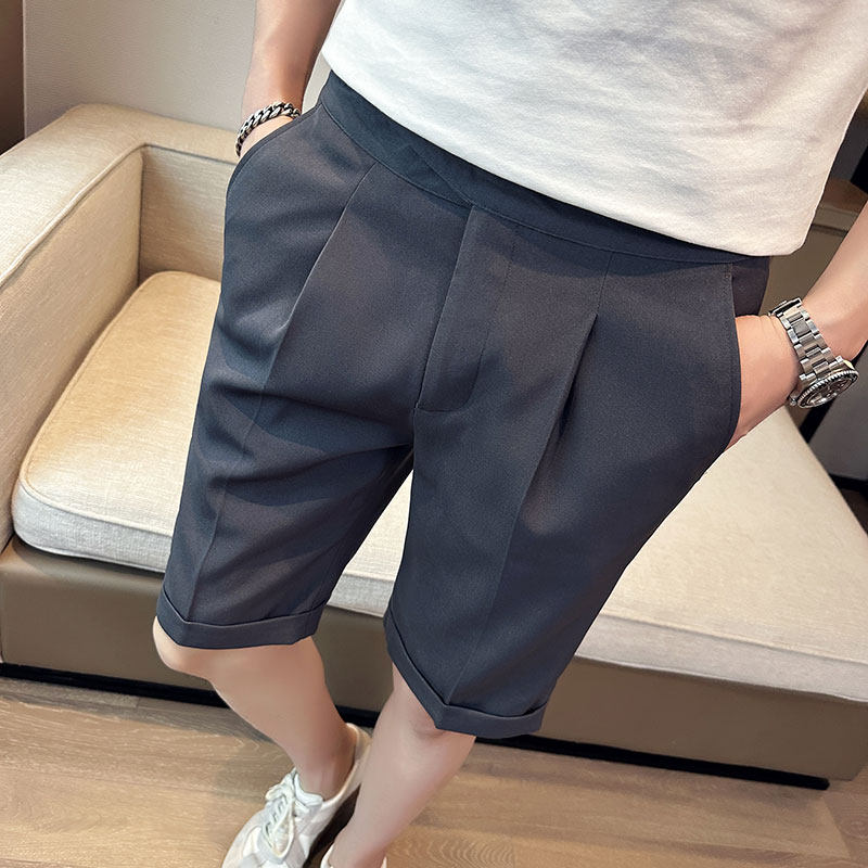 春夏款英伦休闲裤薄款男士西裤潮流修身小脚短裤灰色K910-P70，男装牛仔裤，电商C308