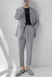 21春夏款轻熟风英伦小细格长袖西服+阔版九分裤套装TZ18-P215，男装西服，电商C308