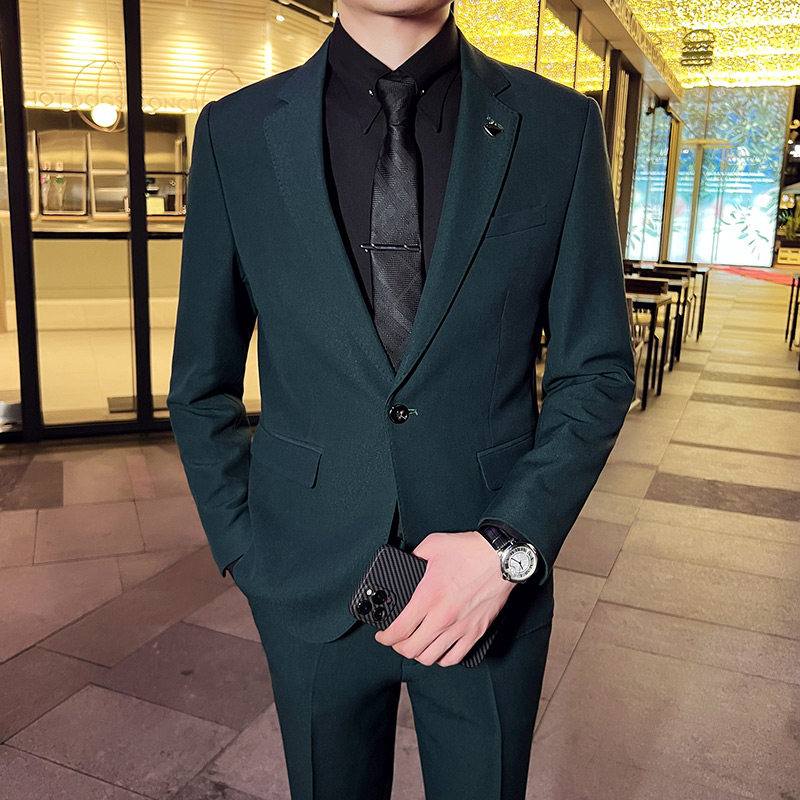 秋冬英伦韩版修身男士休闲商务西服套装新郎套装米白LJT888-P225,男装西服套装,电商C308