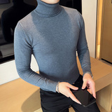 秋冬韩版高领修身打底衫套头纯色针织衫精致毛衣深灰色B5553-P50，男装T恤，电商C308
