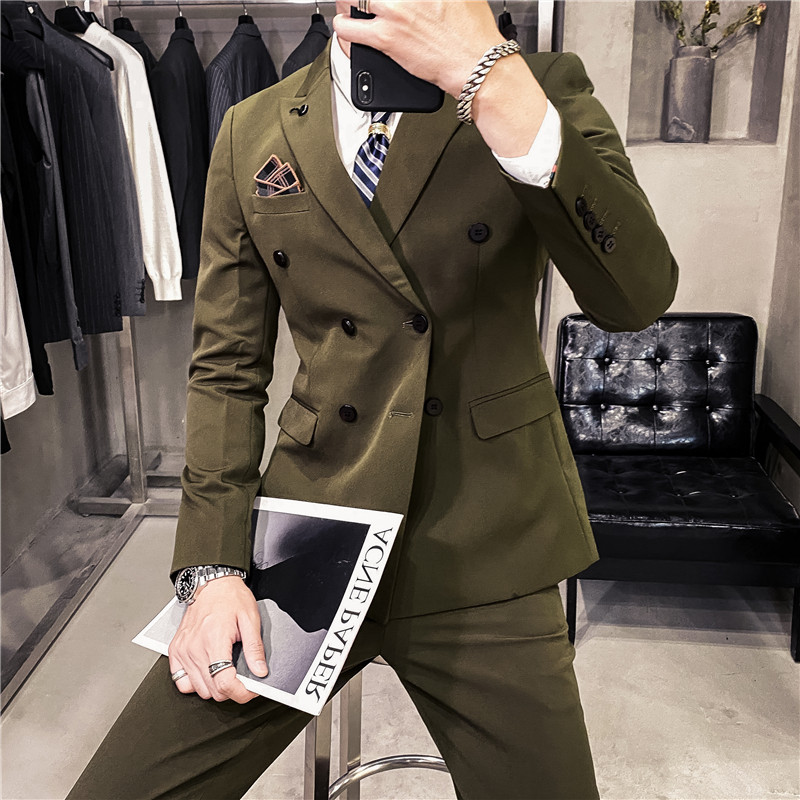 20秋冬款韩版修身商务男士双排扣西服套装LJT955A双排扣-P205,男装西服套装,电商C308