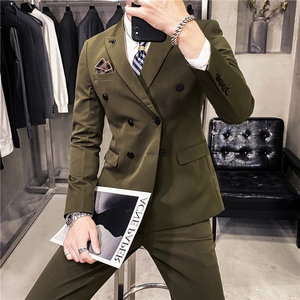 20秋冬款 韩版修身商务男士双排扣西服套装 LJT955A双排扣-P205图片