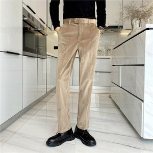 秋冬轻熟风宽松时尚丝绒休闲西裤 阔版纯色直筒长裤K22-P75，男装西裤，电商C308