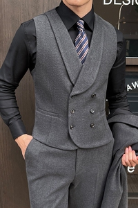 新郎婚礼伴郎礼服马甲男士高级感星空呢双排扣纯色马甲MJ927-P65图片