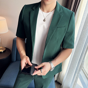 春夏休闲华夫格中袖小西服外套 韩版修身英伦潮男西装 X931-P130图片