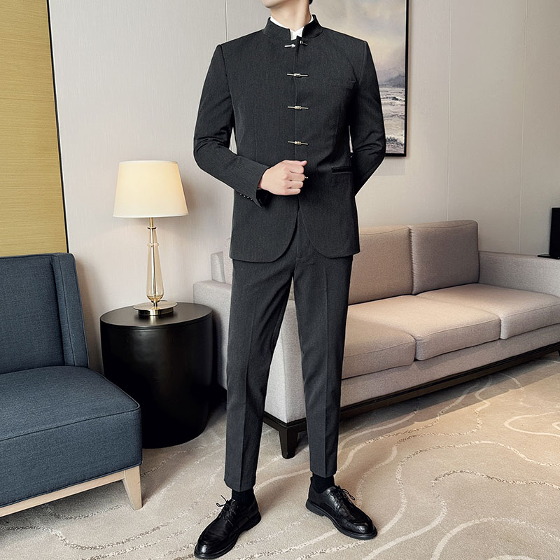 新中式新郎西服套装婚礼伴郎礼服男士高级感立领西装LJT938-P205,男装西服,电商C308