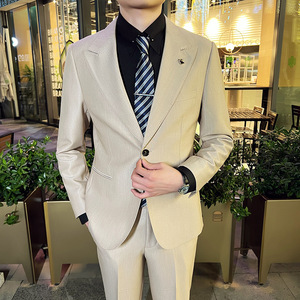 秋冬款 英伦韩版修身男士商务休闲纯色西服外套军绿色X889-P155图片