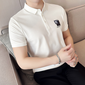 男士休闲polo衫t恤 潮流修身翻领半袖polo衫白色F9415-P58图片