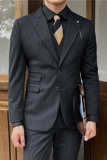 英伦修身男士二粒扣条纹西服新郎伴郎礼服外套X918-P155，男装西服，电商C308