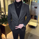 秋冬英伦韩版修身男士商务休闲一粒扣毛呢西服外套卡其色X33-P155，男装西服，电商C308