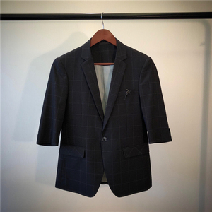 20春夏款 潮男英伦纯色格子中袖西服X159-P130图片